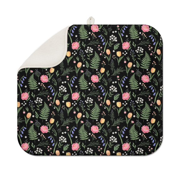 Pioneer Flower Floral Print Pattern Kitchen Dish Drying Mat 1 Pack, Ultra Absorbent Microfiber Drainer Mat, 16"x18"
