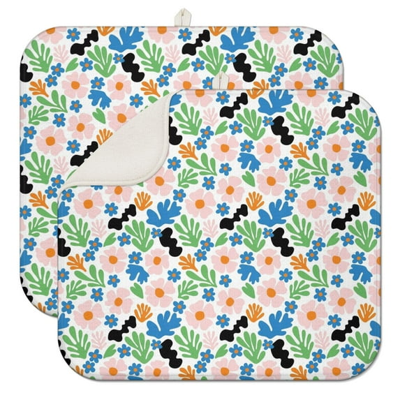 Pioneer Flower Floral Print Pattern Kitchen Dish Drying Mat 1 Pack, Ultra Absorbent Microfiber Drainer Mat, 16"x18"