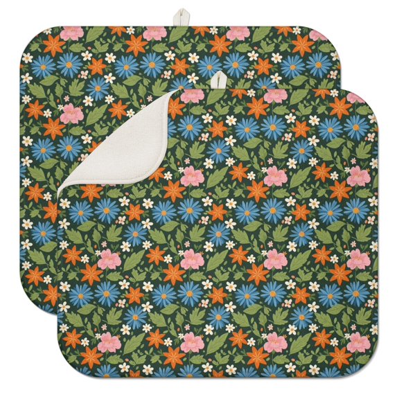 Pioneer Flower Floral Print Pattern Kitchen Dish Drying Mat 1 Pack, Ultra Absorbent Microfiber Drainer Mat, 16"x18"
