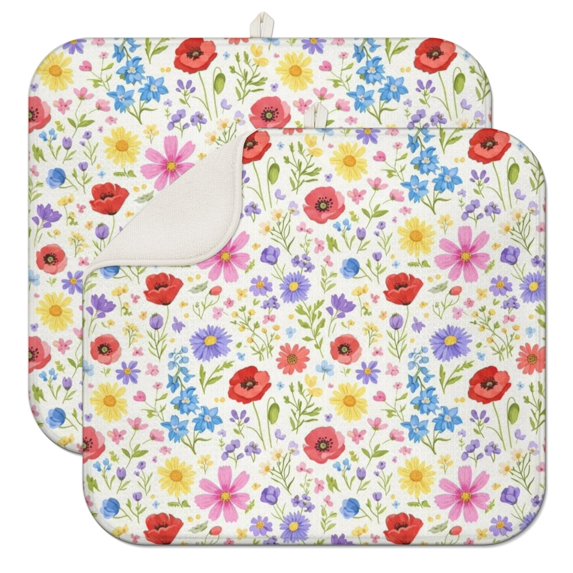 Pioneer Flower Floral Print Pattern Kitchen Dish Drying Mat 1 Pack, Ultra Absorbent Microfiber Drainer Mat, 16"x18"