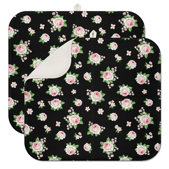 Pioneer Flower Floral Print Pattern Kitchen Dish Drying Mat 1 Pack, Ultra Absorbent Microfiber Drainer Mat, 16"x18"