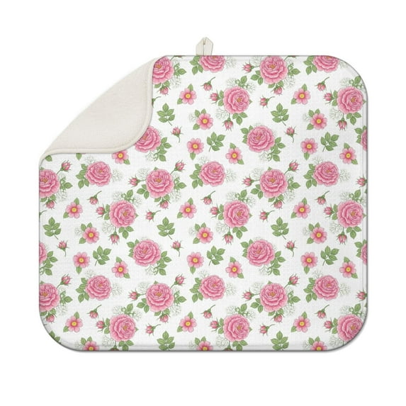 Pioneer Flower Floral Print Pattern Kitchen Dish Drying Mat 1 Pack, Ultra Absorbent Microfiber Drainer Mat, 16"x18"