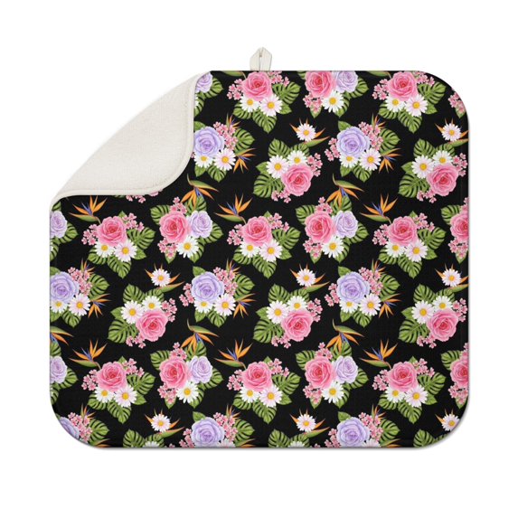 Pioneer Flower Floral Print Pattern Kitchen Dish Drying Mat 1 Pack, Ultra Absorbent Microfiber Drainer Mat, 16"x18"