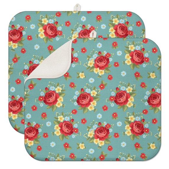 Pioneer Flower Floral Print Pattern Kitchen Dish Drying Mat 1 Pack, Ultra Absorbent Microfiber Drainer Mat, 16"x18"
