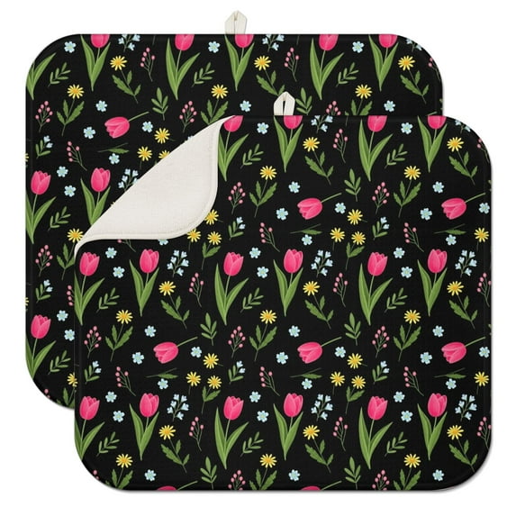Pioneer Flower Floral Print Pattern Kitchen Dish Drying Mat 1 Pack, Ultra Absorbent Microfiber Drainer Mat, 16"x18"
