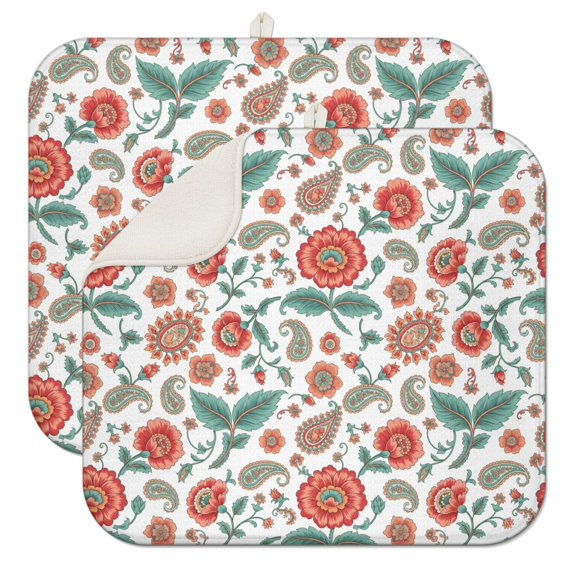 Pioneer Flower Floral Print Pattern Kitchen Dish Drying Mat 1 Pack, Ultra Absorbent Microfiber Drainer Mat, 16"x18"