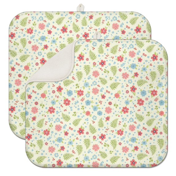 Pioneer Flower Floral Print Pattern Kitchen Dish Drying Mat 1 Pack, Ultra Absorbent Microfiber Drainer Mat, 16"x18"