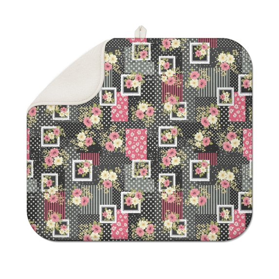 Pioneer Flower Floral Print Pattern Kitchen Dish Drying Mat 1 Pack, Ultra Absorbent Microfiber Drainer Mat, 16"x18"