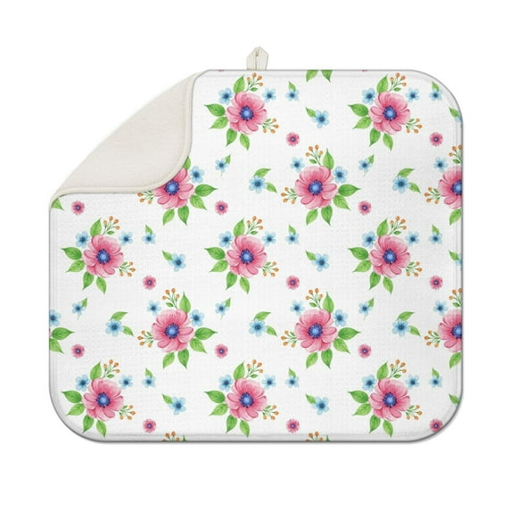 Pioneer Flower Floral Print Pattern Kitchen Dish Drying Mat 1 Pack, Ultra Absorbent Microfiber Drainer Mat, 16"x18"