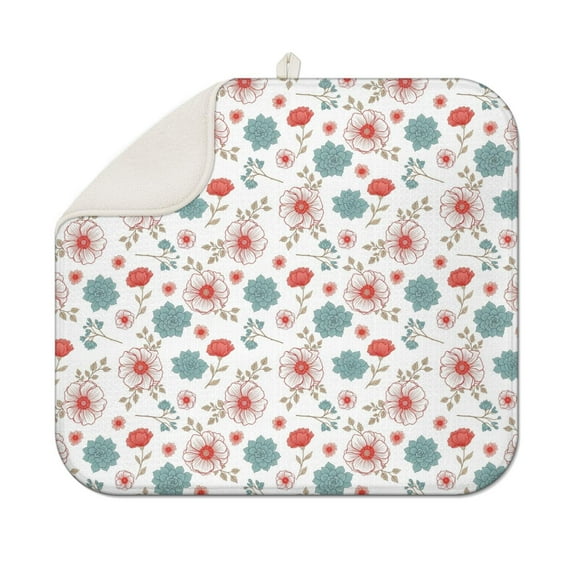 Pioneer Flower Floral Print Pattern Kitchen Dish Drying Mat 1 Pack, Ultra Absorbent Microfiber Drainer Mat, 16"x18"