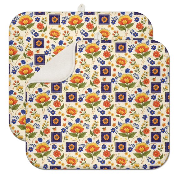Pioneer Flower Floral Print Pattern Kitchen Dish Drying Mat 1 Pack, Ultra Absorbent Microfiber Drainer Mat, 16"x18"
