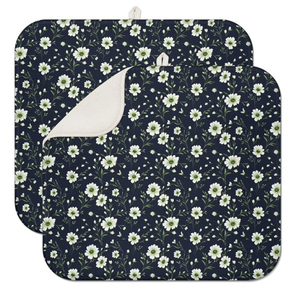 Pioneer Flower Floral Print Pattern Kitchen Dish Drying Mat 1 Pack, Ultra Absorbent Microfiber Drainer Mat, 16"x18"