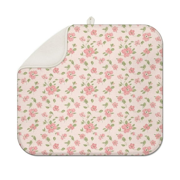 Pioneer Flower Floral Print Pattern Kitchen Dish Drying Mat 1 Pack, Ultra Absorbent Microfiber Drainer Mat, 16"x18"