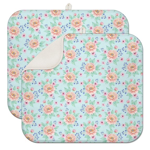Pioneer Flower Floral Print Pattern Kitchen Dish Drying Mat 1 Pack, Ultra Absorbent Microfiber Drainer Mat, 16"x18"
