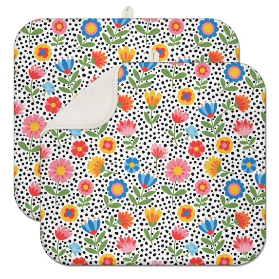 Pioneer Flower Floral Print Pattern Kitchen Dish Drying Mat 1 Pack, Ultra Absorbent Microfiber Drainer Mat, 16"x18"