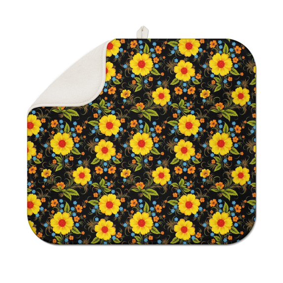 Pioneer Flower Floral Print Pattern Kitchen Dish Drying Mat 1 Pack, Ultra Absorbent Microfiber Drainer Mat, 16"x18"
