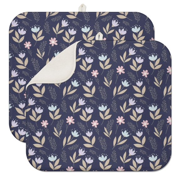 Pioneer Flower Floral Print Pattern Kitchen Dish Drying Mat 1 Pack, Ultra Absorbent Microfiber Drainer Mat, 16"x18"