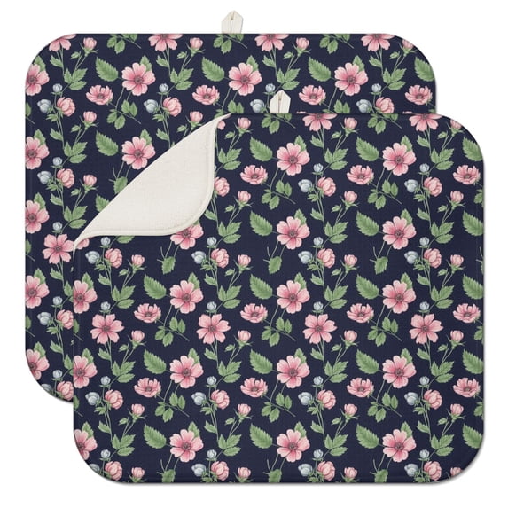 Pioneer Flower Floral Print Pattern Kitchen Dish Drying Mat 1 Pack, Ultra Absorbent Microfiber Drainer Mat, 16"x18"