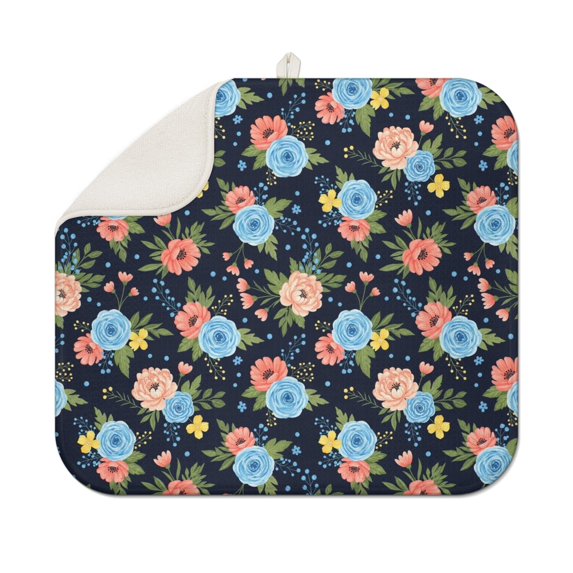 Pioneer Flower Floral Print Pattern Kitchen Dish Drying Mat 1 Pack, Ultra Absorbent Microfiber Drainer Mat, 16"x18"