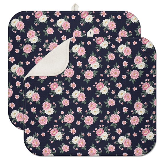 Pioneer Flower Floral Print Pattern Kitchen Dish Drying Mat 1 Pack, Ultra Absorbent Microfiber Drainer Mat, 16"x18"