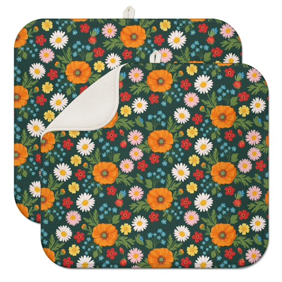 Pioneer Flower Floral Print Pattern Kitchen Dish Drying Mat 1 Pack, Ultra Absorbent Microfiber Drainer Mat, 16"x18"