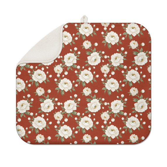 Pioneer Flower Floral Print Pattern Kitchen Dish Drying Mat 1 Pack, Ultra Absorbent Microfiber Drainer Mat, 16"x18"