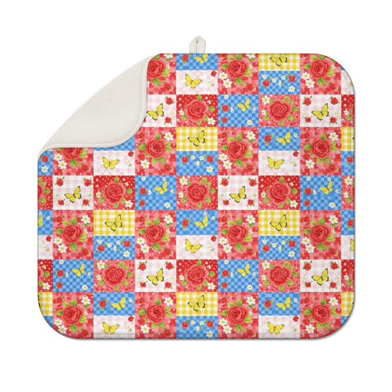 Pioneer Flower Floral Print Pattern Kitchen Dish Drying Mat 1 Pack, Ultra Absorbent Microfiber Drainer Mat, 16"x18"