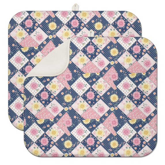 Pioneer Flower Floral Print Pattern Kitchen Dish Drying Mat 1 Pack, Ultra Absorbent Microfiber Drainer Mat, 16"x18"