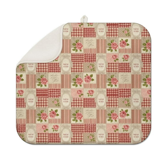 Pioneer Flower Floral Print Pattern Kitchen Dish Drying Mat 1 Pack, Ultra Absorbent Microfiber Drainer Mat, 16"x18"
