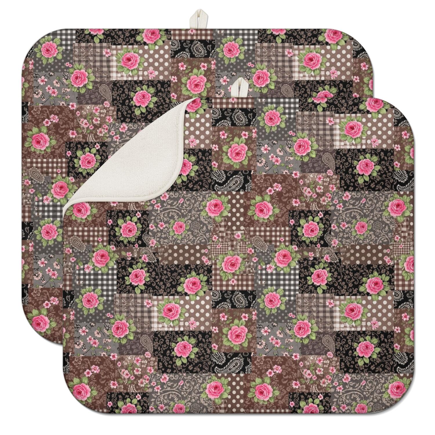 Drying Pad Pattern Pioneer Flower Floral Print Pattern Kitchen Dish Drying Mat 1 Pack ...