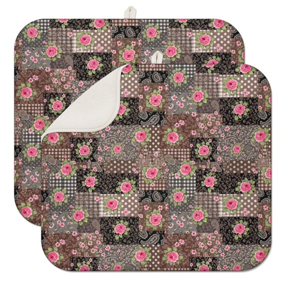 Pioneer Flower Floral Print Pattern Kitchen Dish Drying Mat 1 Pack, Ultra Absorbent Microfiber Drainer Mat, 16"x18"