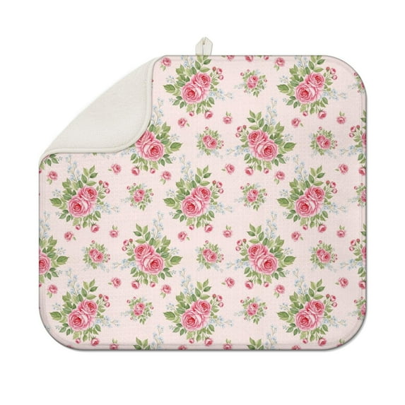 Pioneer Flower Floral Print Pattern Kitchen Dish Drying Mat 1 Pack, Ultra Absorbent Microfiber Drainer Mat, 16"x18"