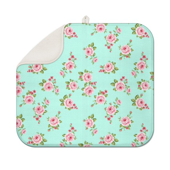 Pioneer Flower Floral Print Pattern Kitchen Dish Drying Mat 1 Pack, Ultra Absorbent Microfiber Drainer Mat, 16"x18"