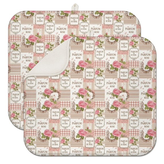 Pioneer Flower Floral Print Pattern Kitchen Dish Drying Mat 1 Pack, Ultra Absorbent Microfiber Drainer Mat, 16"x18"