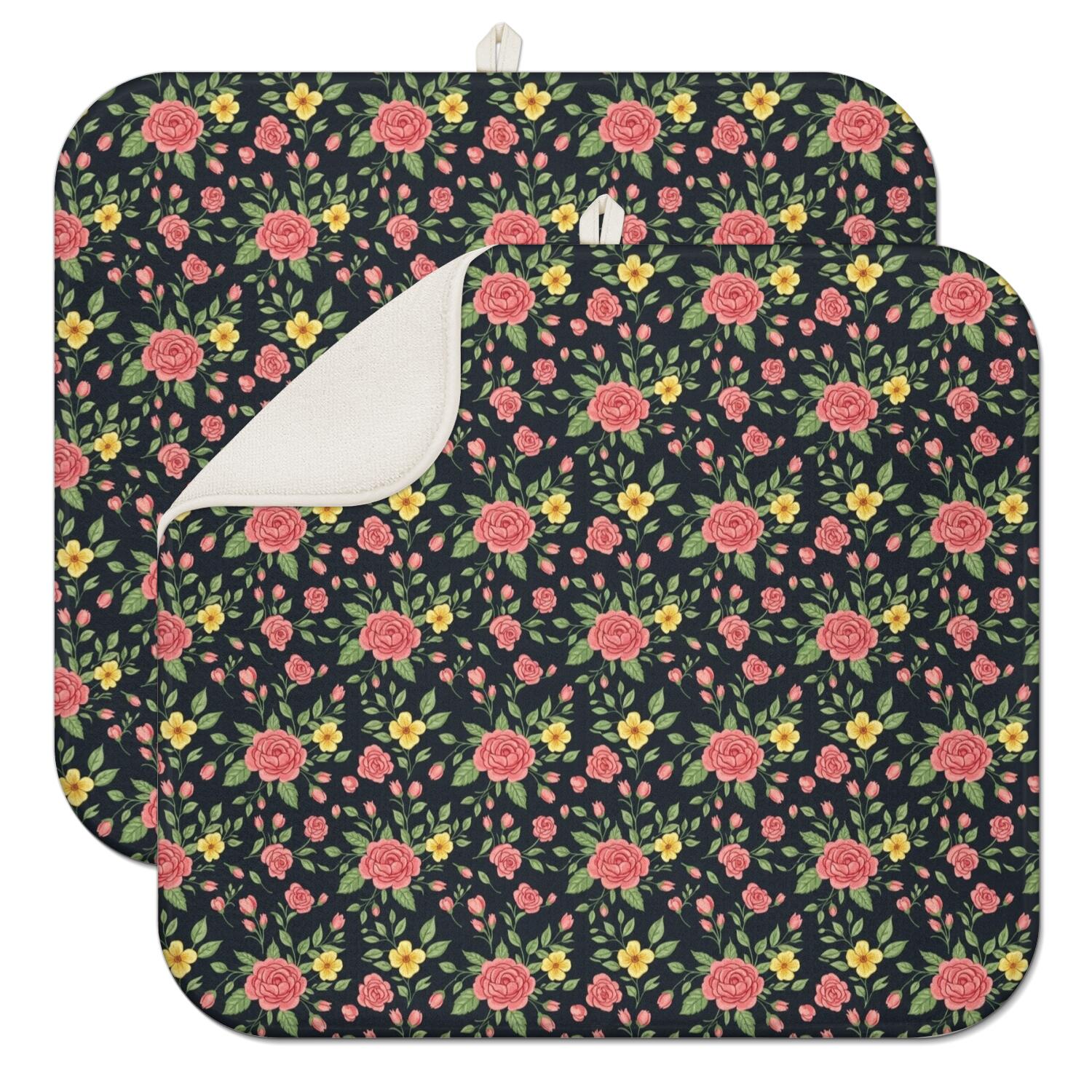 Drying Pad Pattern Pioneer Flower Floral Print Pattern Kitchen Dish Drying Mat 1 Pack ...