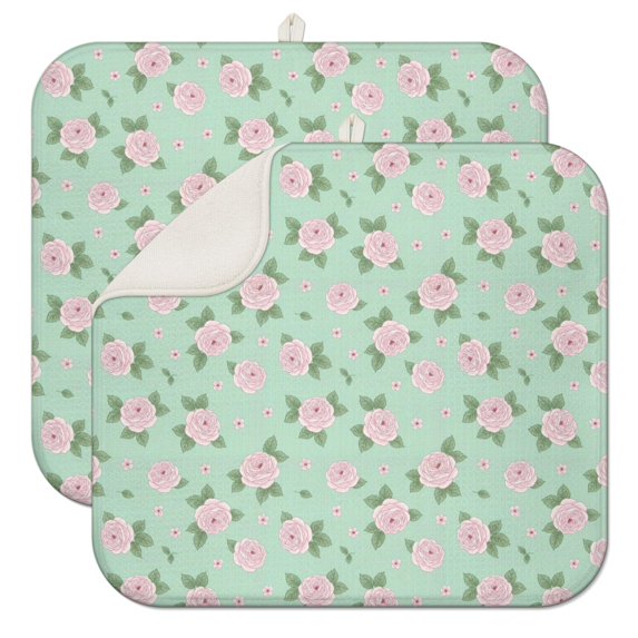 Pioneer Flower Floral Print Pattern Kitchen Dish Drying Mat 1 Pack, Ultra Absorbent Microfiber Drainer Mat, 16"x18"