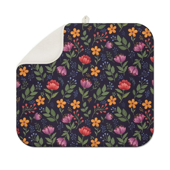 Pioneer Flower Floral Print Pattern Kitchen Dish Drying Mat 1 Pack, Ultra Absorbent Microfiber Drainer Mat, 16"x18"