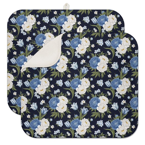 Pioneer Flower Floral Print Pattern Kitchen Dish Drying Mat 1 Pack, Ultra Absorbent Microfiber Drainer Mat, 16"x18"