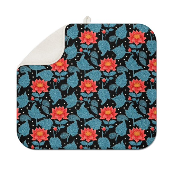 Pioneer Flower Floral Print Pattern Kitchen Dish Drying Mat 1 Pack, Ultra Absorbent Microfiber Drainer Mat, 16"x18"