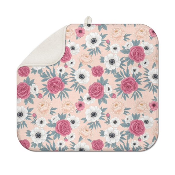 Pioneer Flower Floral Print Pattern Kitchen Dish Drying Mat 1 Pack, Ultra Absorbent Microfiber Drainer Mat, 16"x18"