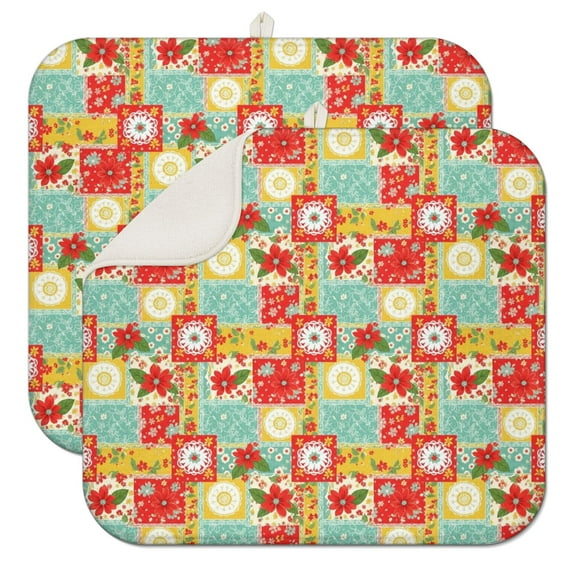 Pioneer Flower Floral Print Pattern Kitchen Dish Drying Mat 1 Pack, Ultra Absorbent Microfiber Drainer Mat, 16"x18"