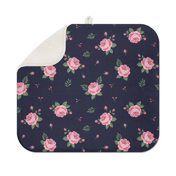 Pioneer Flower Floral Print Pattern Kitchen Dish Drying Mat 1 Pack, Ultra Absorbent Microfiber Drainer Mat, 16"x18"