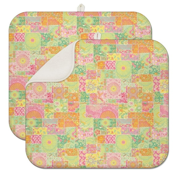Pioneer Flower Floral Print Pattern Kitchen Dish Drying Mat 1 Pack, Ultra Absorbent Microfiber Drainer Mat, 16"x18"
