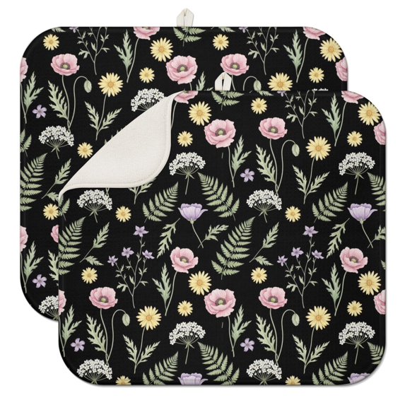 Pioneer Flower Floral Print Pattern Kitchen Dish Drying Mat 1 Pack, Ultra Absorbent Microfiber Drainer Mat, 16"x18"