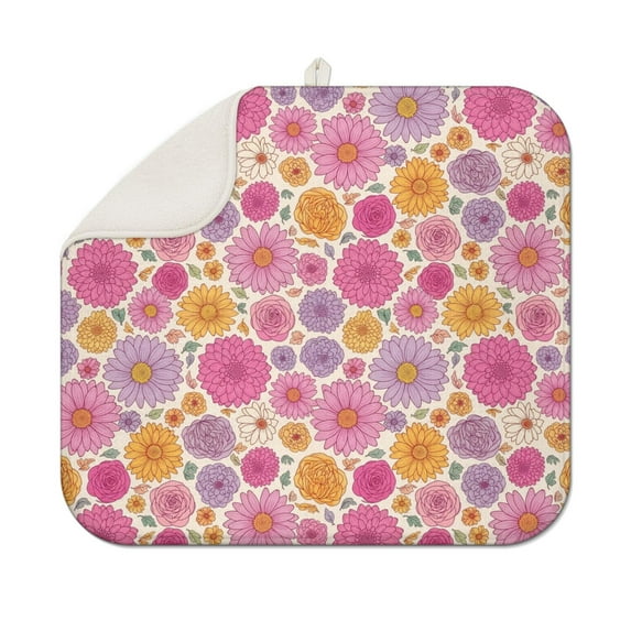 Pioneer Flower Floral Print Pattern Kitchen Dish Drying Mat 1 Pack, Ultra Absorbent Microfiber Drainer Mat, 16"x18"