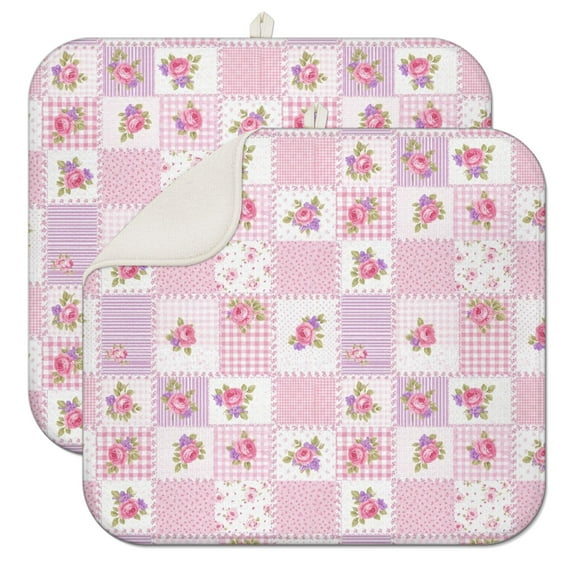 Pioneer Flower Floral Print Pattern Kitchen Dish Drying Mat 1 Pack, Ultra Absorbent Microfiber Drainer Mat, 16"x18"