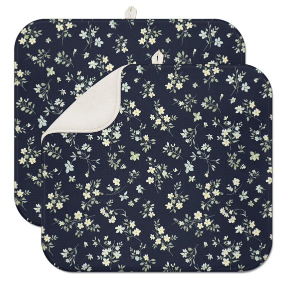 Pioneer Flower Floral Print Pattern Kitchen Dish Drying Mat 1 Pack, Ultra Absorbent Microfiber Drainer Mat, 16"x18"