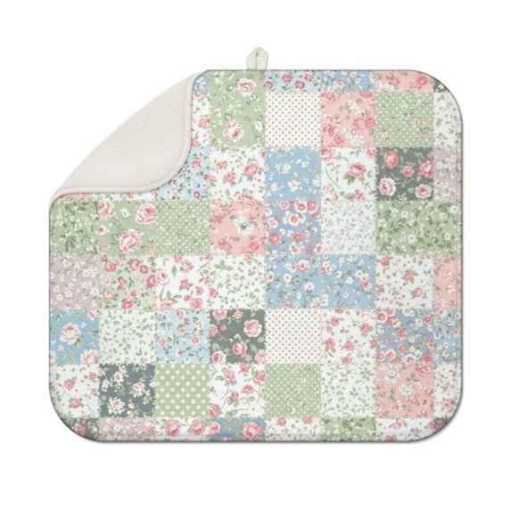 Pioneer Flower Floral Print Pattern Kitchen Dish Drying Mat 1 Pack, Ultra Absorbent Microfiber Drainer Mat, 16"x18"
