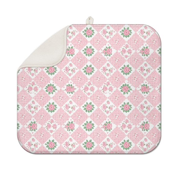 Pioneer Flower Floral Print Pattern Kitchen Dish Drying Mat 1 Pack, Ultra Absorbent Microfiber Drainer Mat, 16"x18"