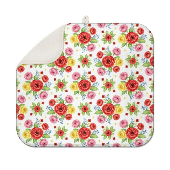 Pioneer Flower Floral Print Pattern Kitchen Dish Drying Mat 1 Pack, Ultra Absorbent Microfiber Drainer Mat, 16"x18"